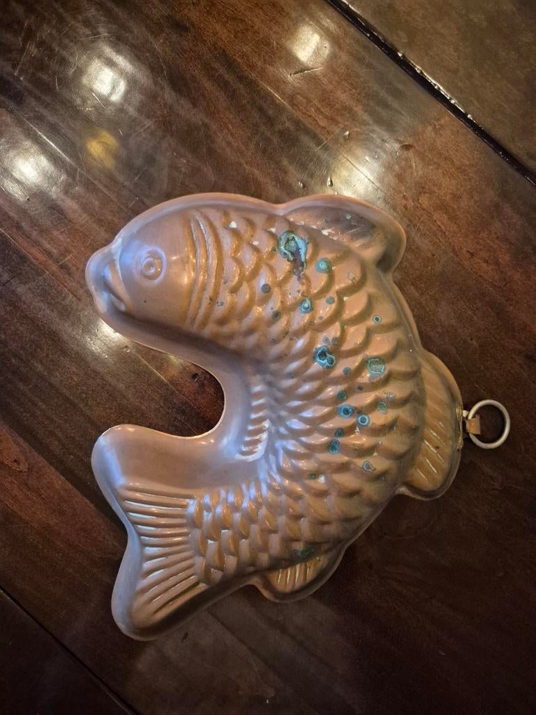 Vintage Koperen Visvormige Bakvorm/Decoratie, Antiek en Kunst, Ophalen of Verzenden, Koper