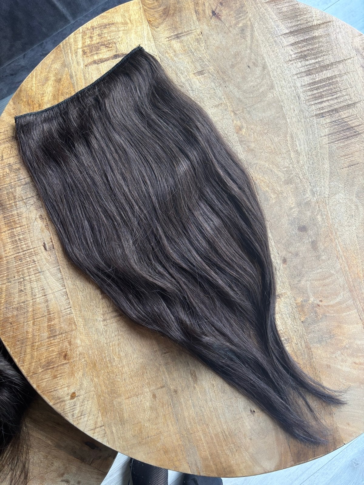 Donkerbruine haarverlenging, zo goed als nieuw, Ophalen of Verzenden, Zo goed als nieuw, Pruik of Haarverlenging