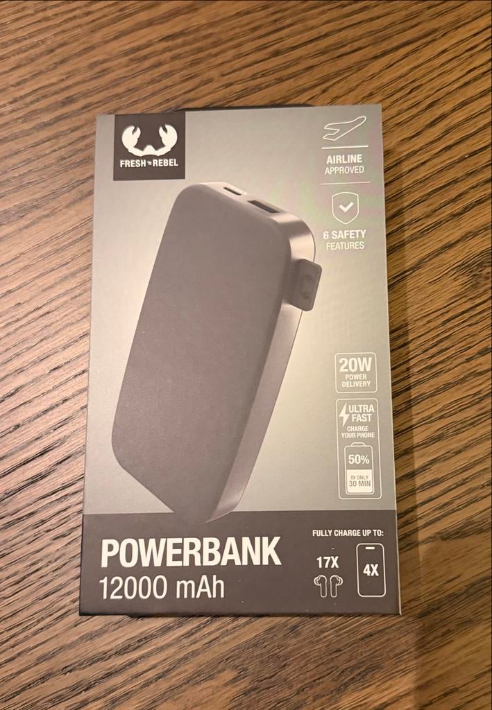 Fresh 'n Rebel Powerbank 12000mAh Storm Grey Nieuw, Telecommunicatie, Ophalen of Verzenden, Nieuw