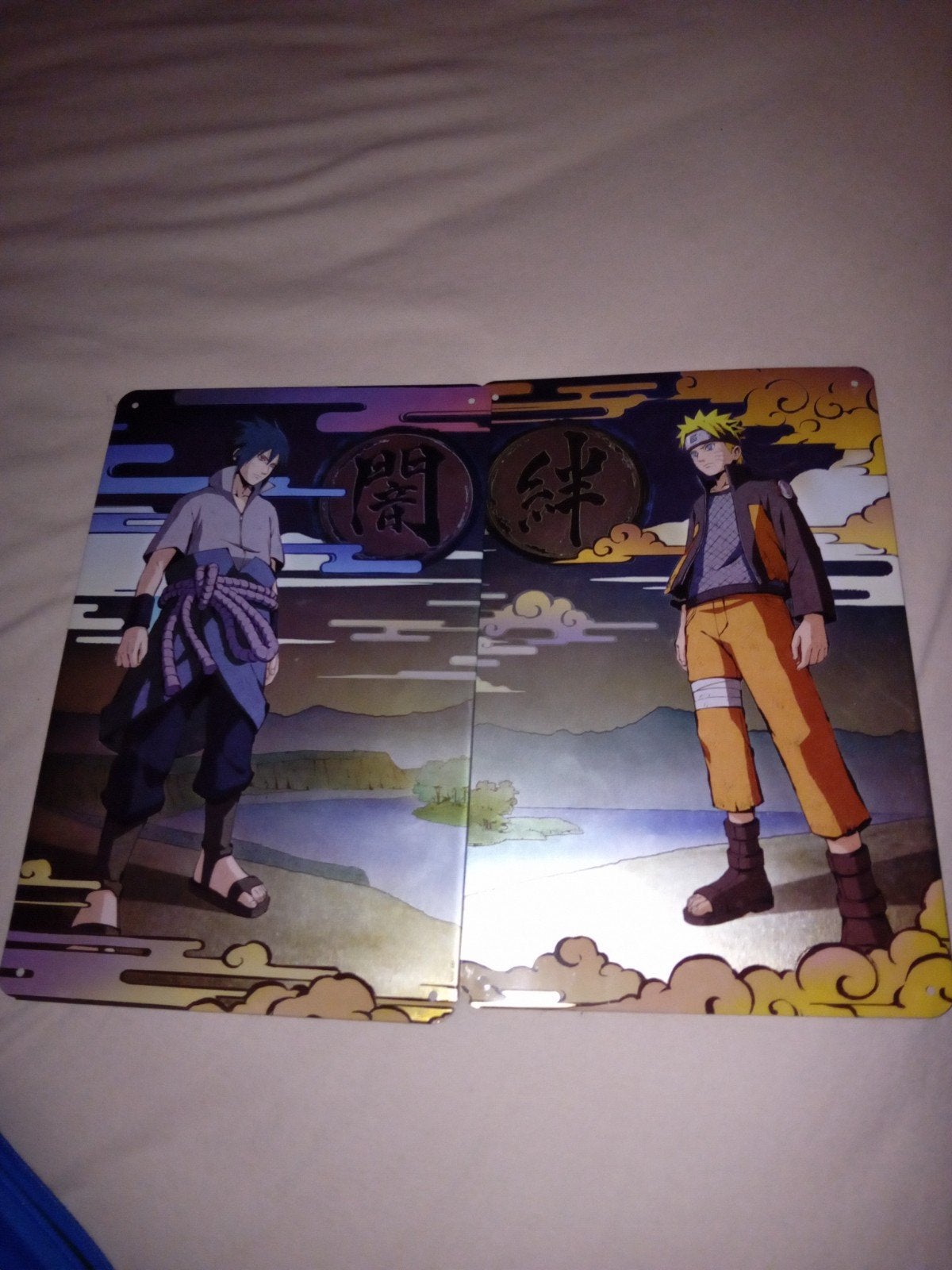Naruto en Sasuke metalen wanddecoratie, Ophalen, Zo goed als nieuw