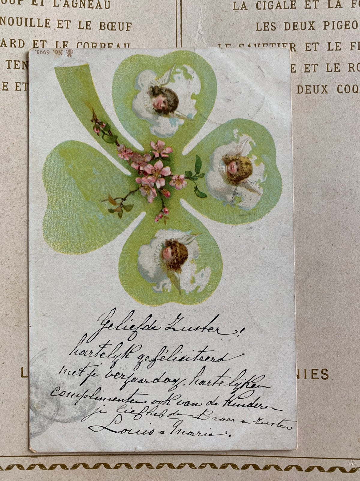 1905 Klaver 4 met engeltjes (HE), Ophalen of Verzenden, Voor 1920