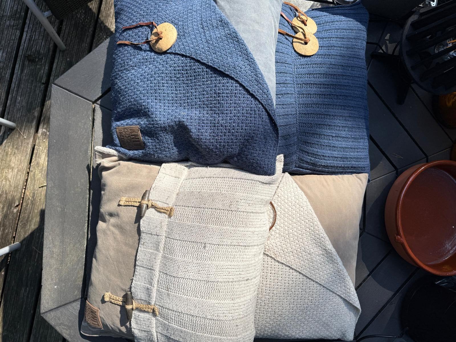 Knit Factory, 4 kussens, 2 blauw, 2 beige, Ophalen, Blauw, Vierkant