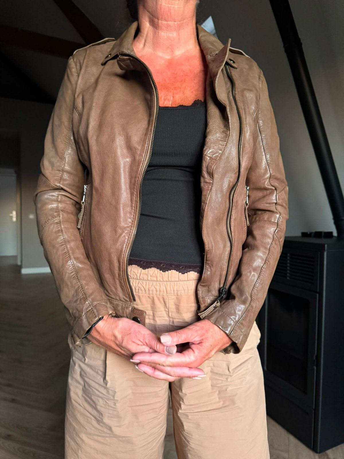 Be Edgy leren jasje – maat M, Kleding | Dames, Jassen | Zomer, Ophalen of Verzenden, Zo goed als nieuw, Maat 38/40 (M), Bruin