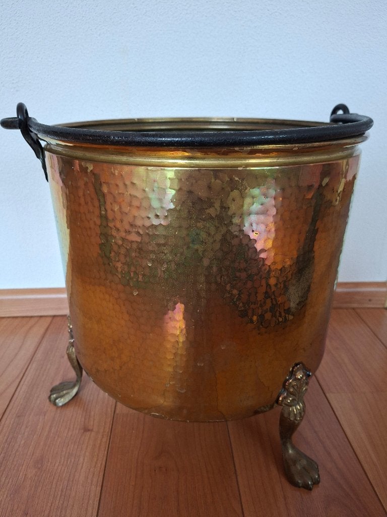Koperen hout- of kolenpot met lichte beschadigingen, Ophalen of Verzenden, Koper