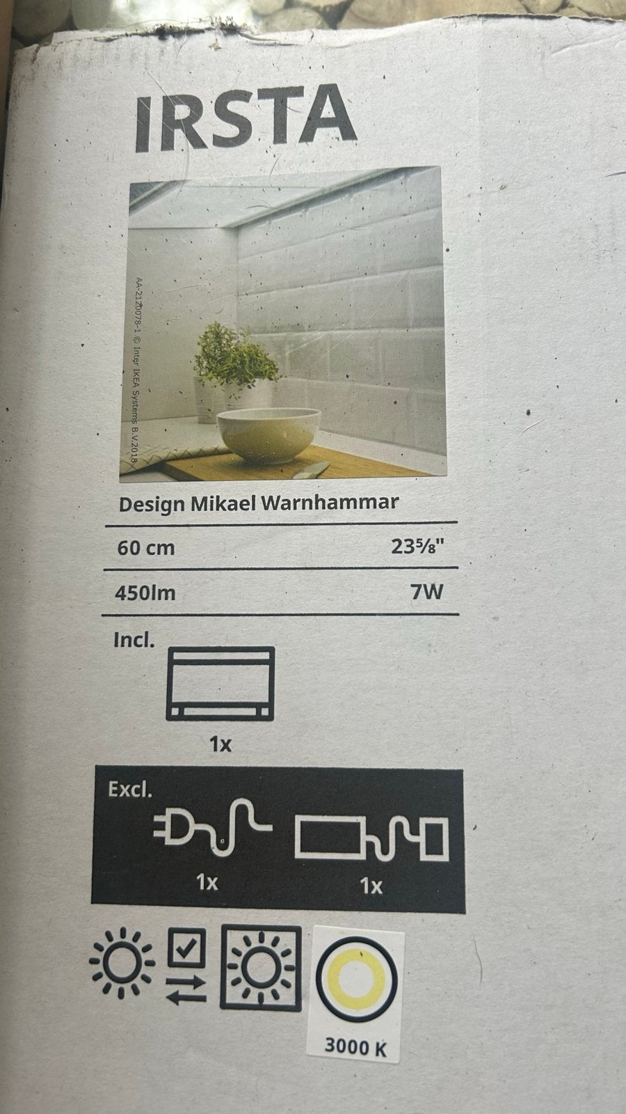 IKEA IRSTA LED-verlichting 60 cm, 3000K, 450lm, 7W, Huis en Inrichting, Wit, Kunststof, Nieuw, Overige fittingen
