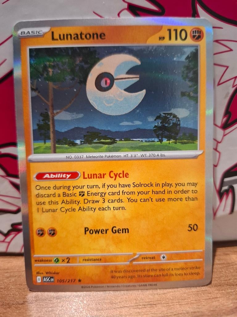 Pokemon Lunatone ASC 105/217 holo, Ophalen of Verzenden, Nieuw, Losse kaart