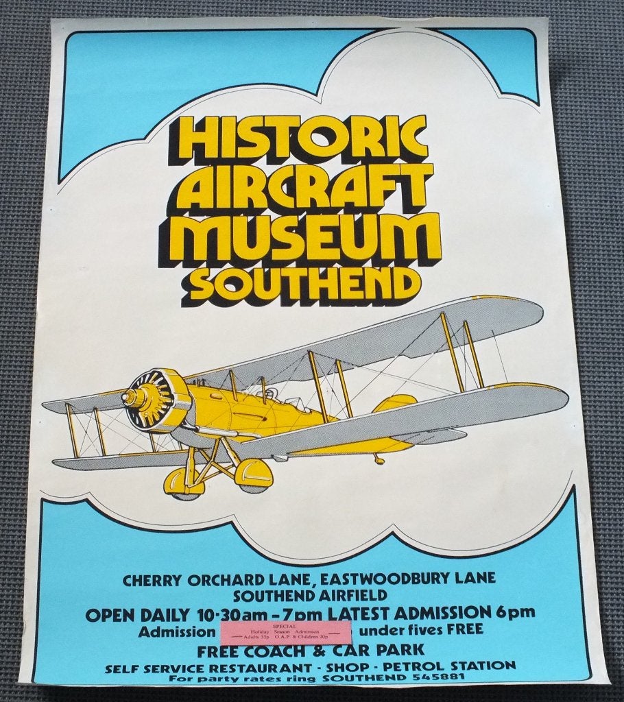 Poster luchtvaart museum Southend, Verzamelen, Ophalen of Verzenden, Gebruikt, Kaart, Foto of Prent