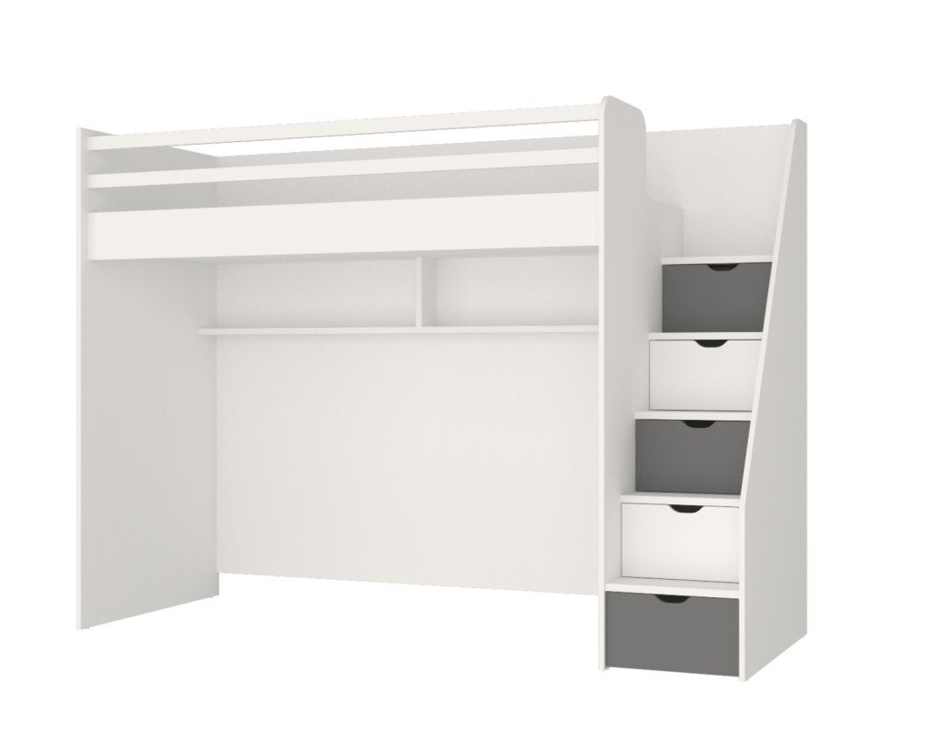 Neo stapelbed (met bedlade) - 90x200 - Wit/grijs, Niet ingevuld, Niet ingevuld, Niet ingevuld