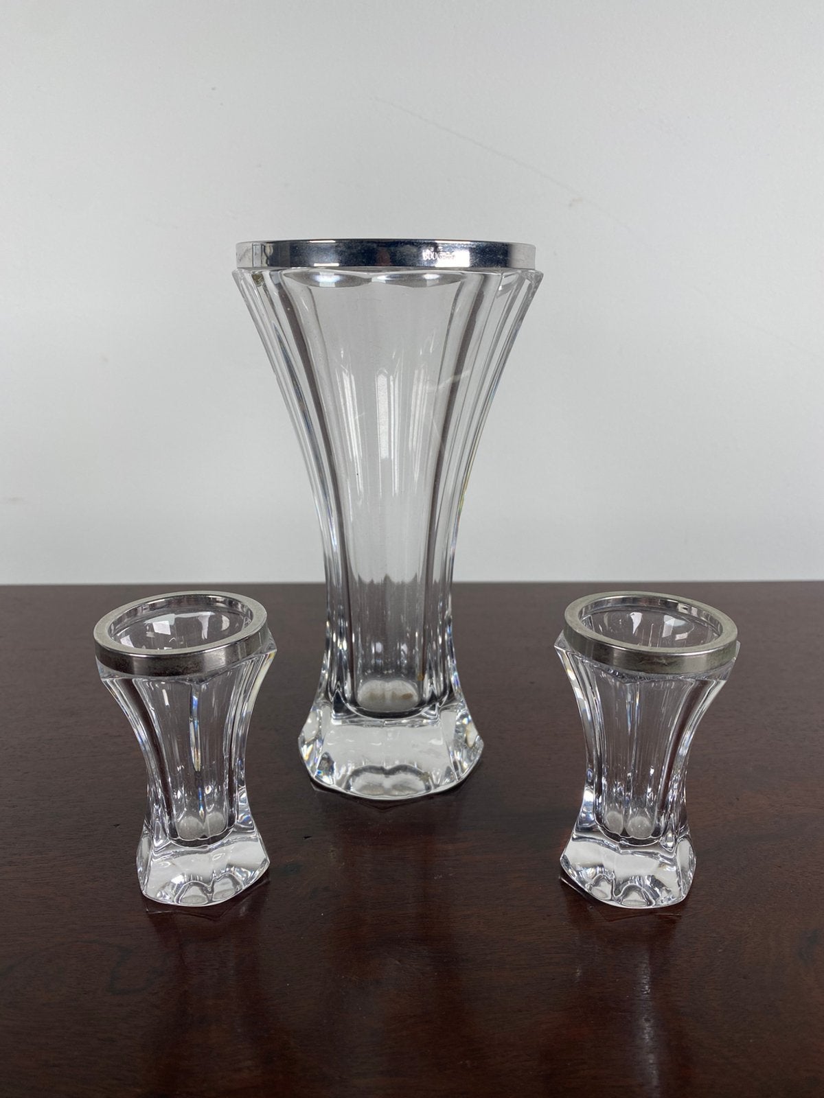 Drie kristallen vaasjes met zilver, Ophalen of Verzenden, Zilver