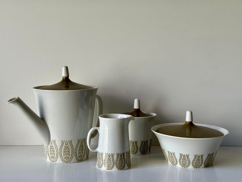 Mosa Maastricht Vintage Theeservies Wit/Groen, Antiek en Kunst, Antiek | Servies compleet, Ophalen of Verzenden