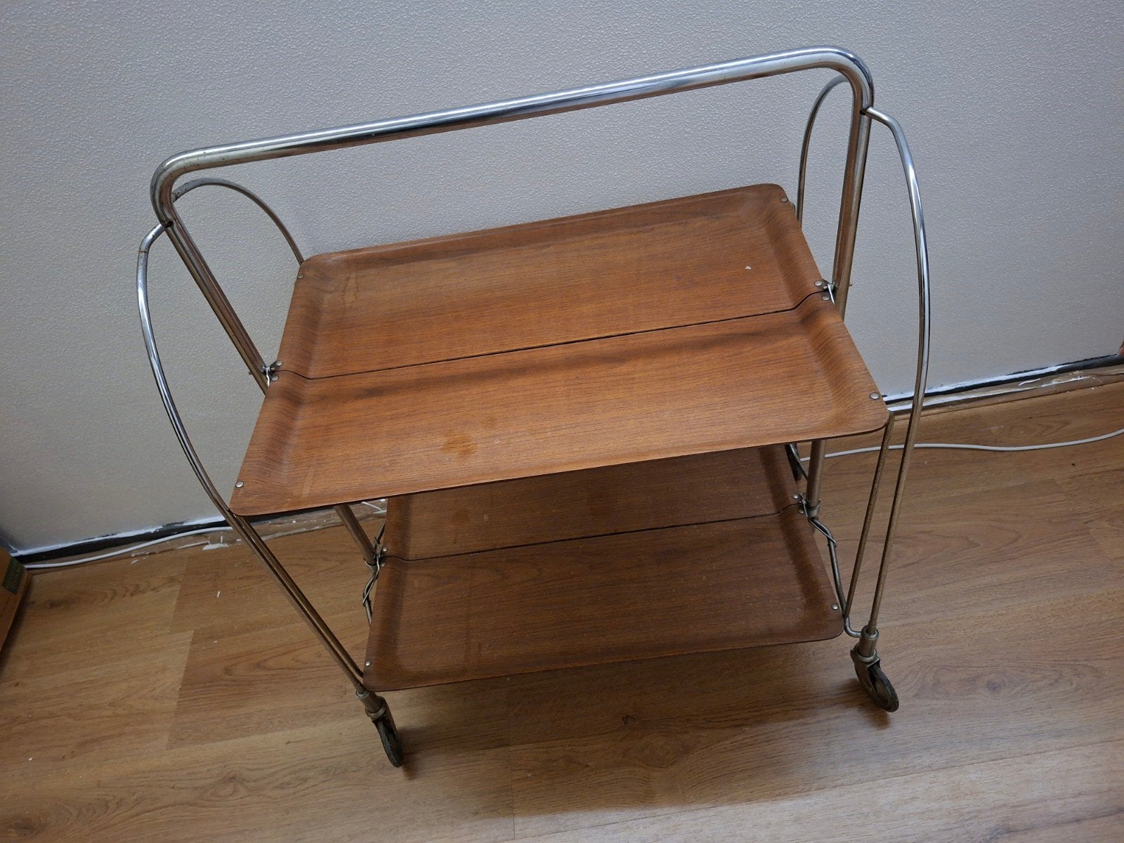 Vintage serveerwagen / theewagen - chroom en hout, Ophalen