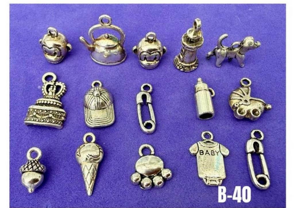 15 Bedels oud zilver oa baby aap hond ijsje bruidstaart B-40, Overige merken, Ophalen of Verzenden, Zo goed als nieuw, 4 bedels of meer