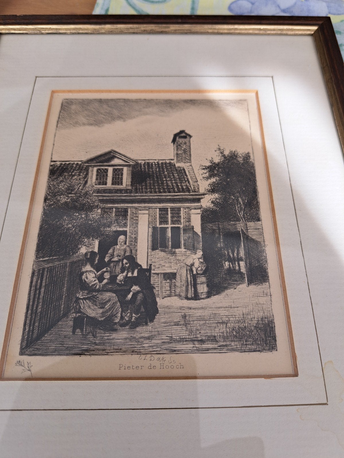 Ets naar Pieter de Hooch - Scène met figuren, ca. 1880, Dagelijks leven, Ingelijst, 1800 - 1899, Ets