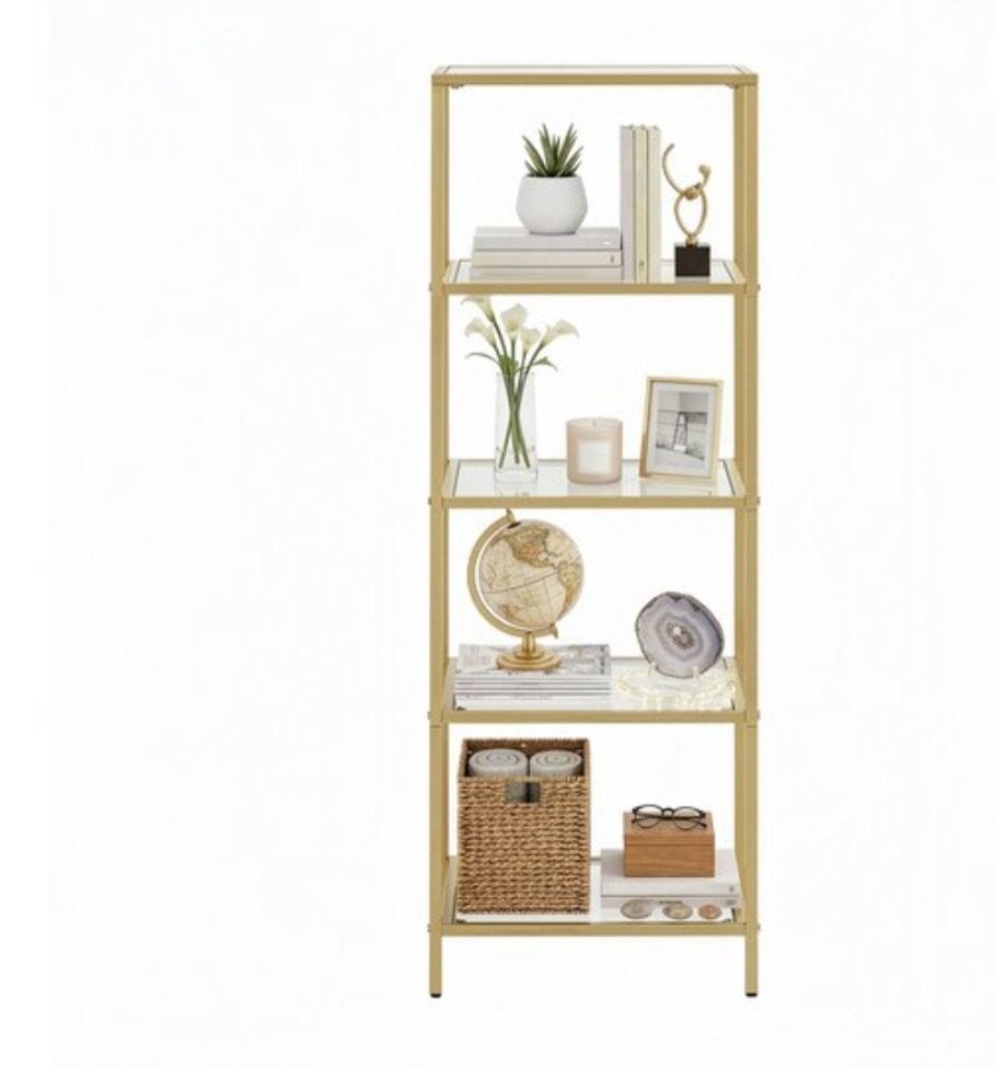 Nieuwe Vitrinekast, boekenkast, goud met glazen planken, Ophalen of Verzenden, Nieuw