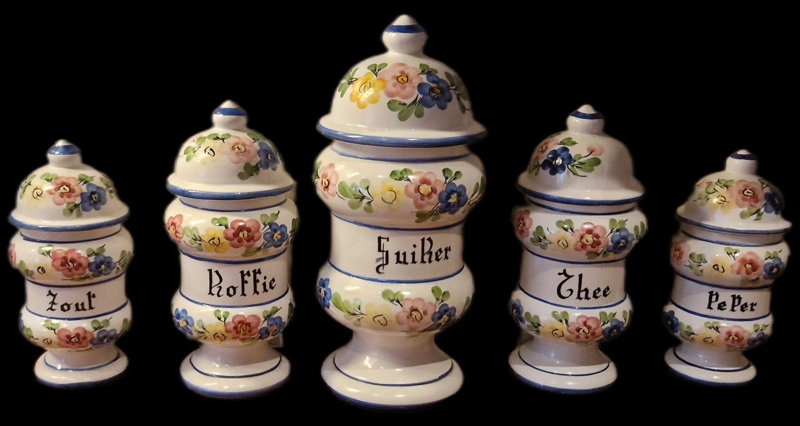 Antieke Kruidenpotten Set - Handgeschilderd, Ophalen