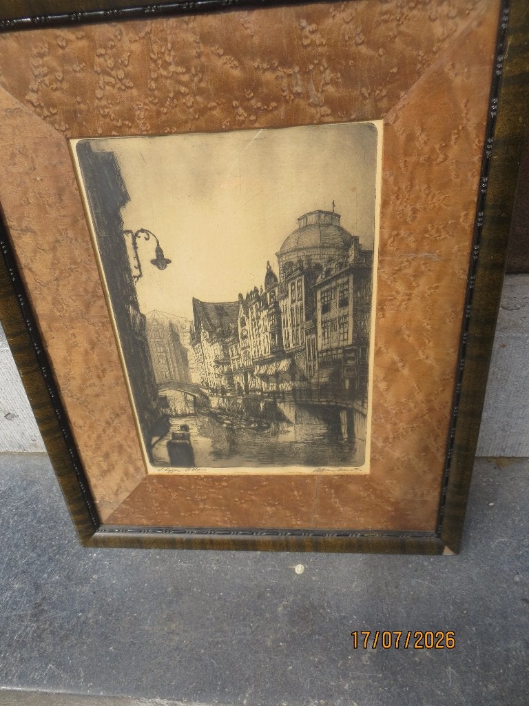 Mooie ets van Oud Rotterdam, v/ STIJGER, met foutje vMUNSTER, Ophalen, Ets