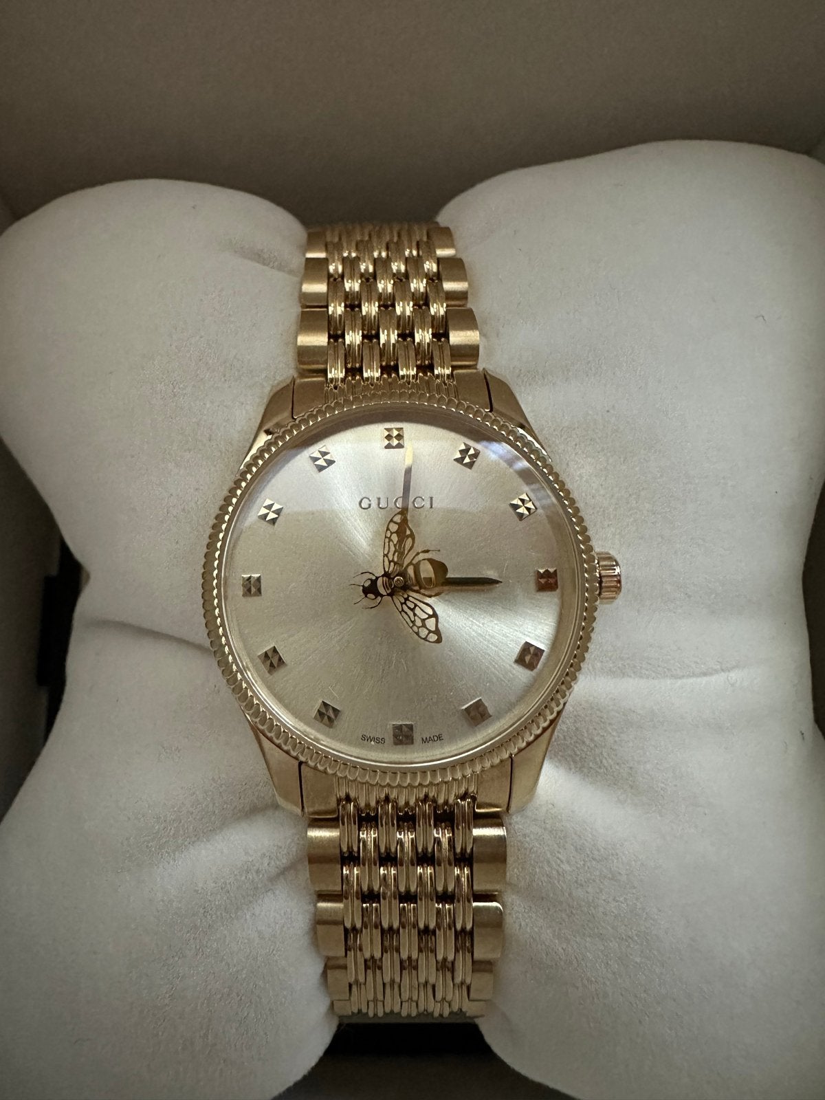 Gucci G-Timeless YA1265021, Staal, Polshorloge, Zo goed als nieuw, Met strass