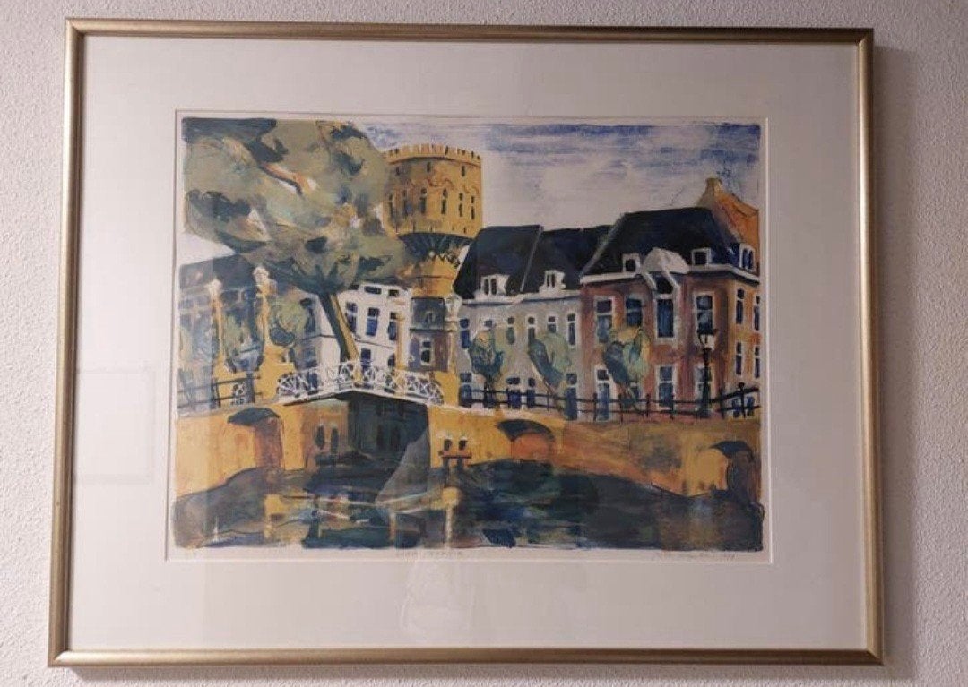 Jeroen Hermkens - Utrecht Watertoren - Kleurenlitho, Antiek en Kunst, Kunst | Litho's en Zeefdrukken, Ingelijst, Ophalen, Landschappen