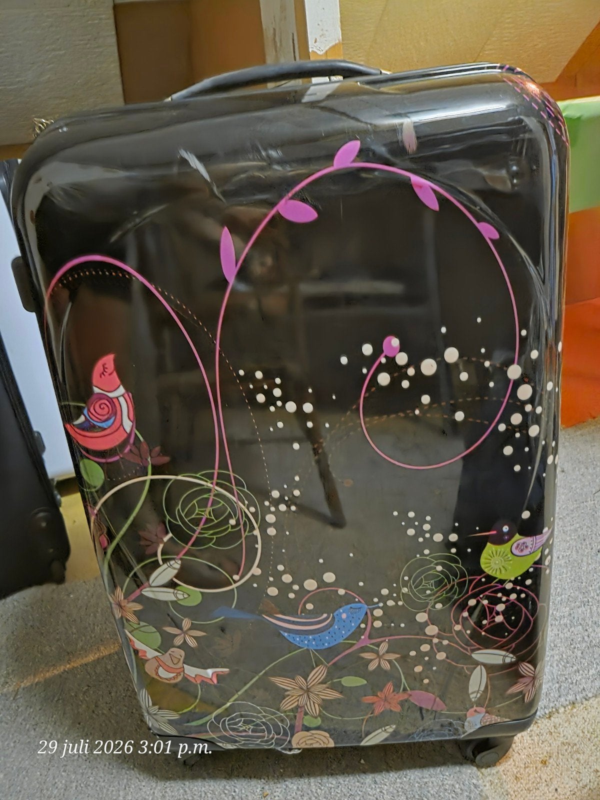 Set van 2 koffers met vrolijke prints, Wieltjes, Gebruikt, Hard kunststof, 35 tot 45 cm