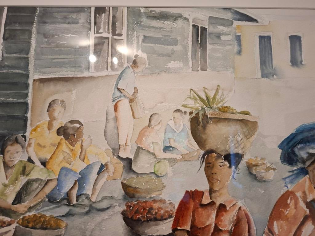 Indonesische markttafereel, aquarel, Ophalen
