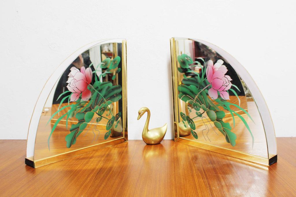 Set spiegellampen, lotusbloem. Chinese wandlampen /spiegels, Ophalen, O, O, Glas