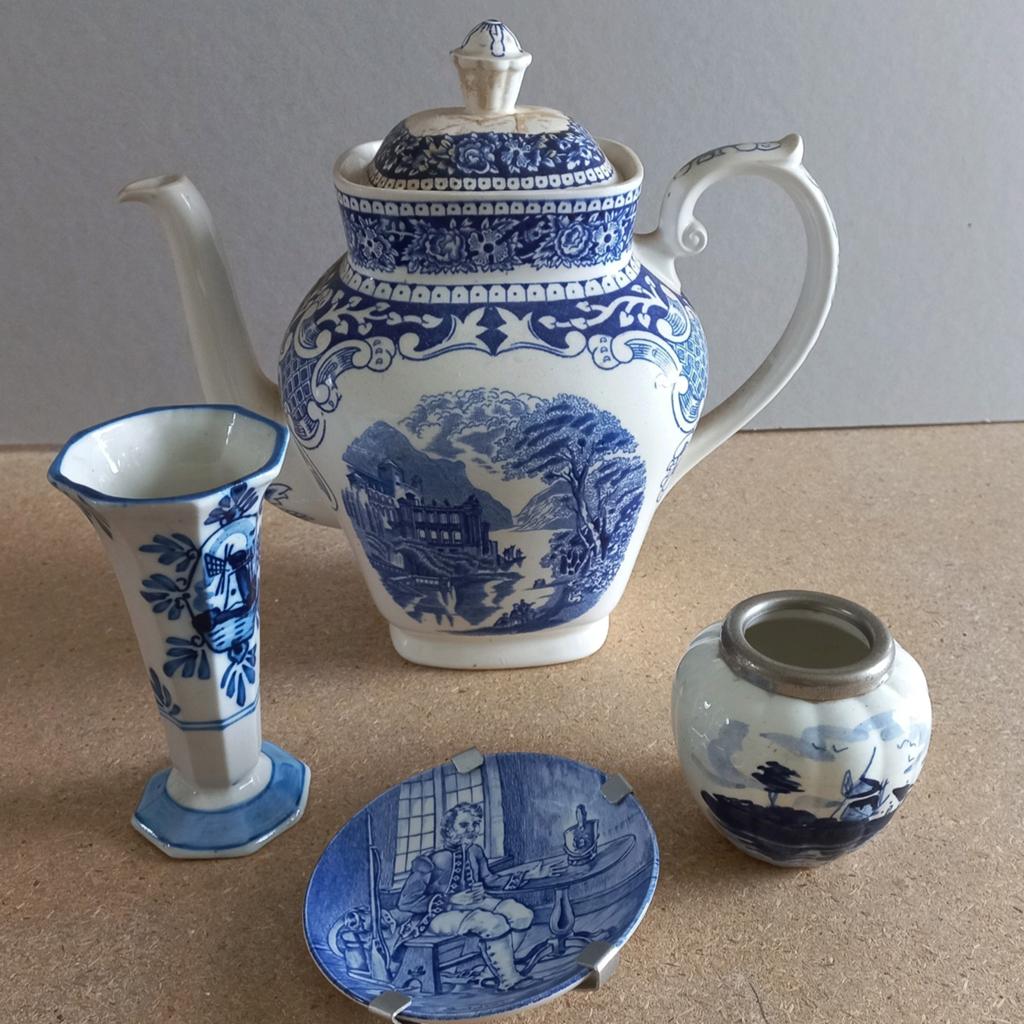Delfs blauwe theepot, vaasje,, Ophalen of Verzenden