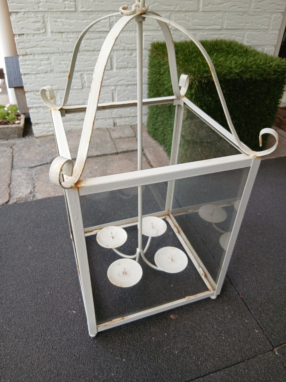 brocante vintage grote metalen lantaarn, Ophalen, Gebruikt, Lantaarn, Crème