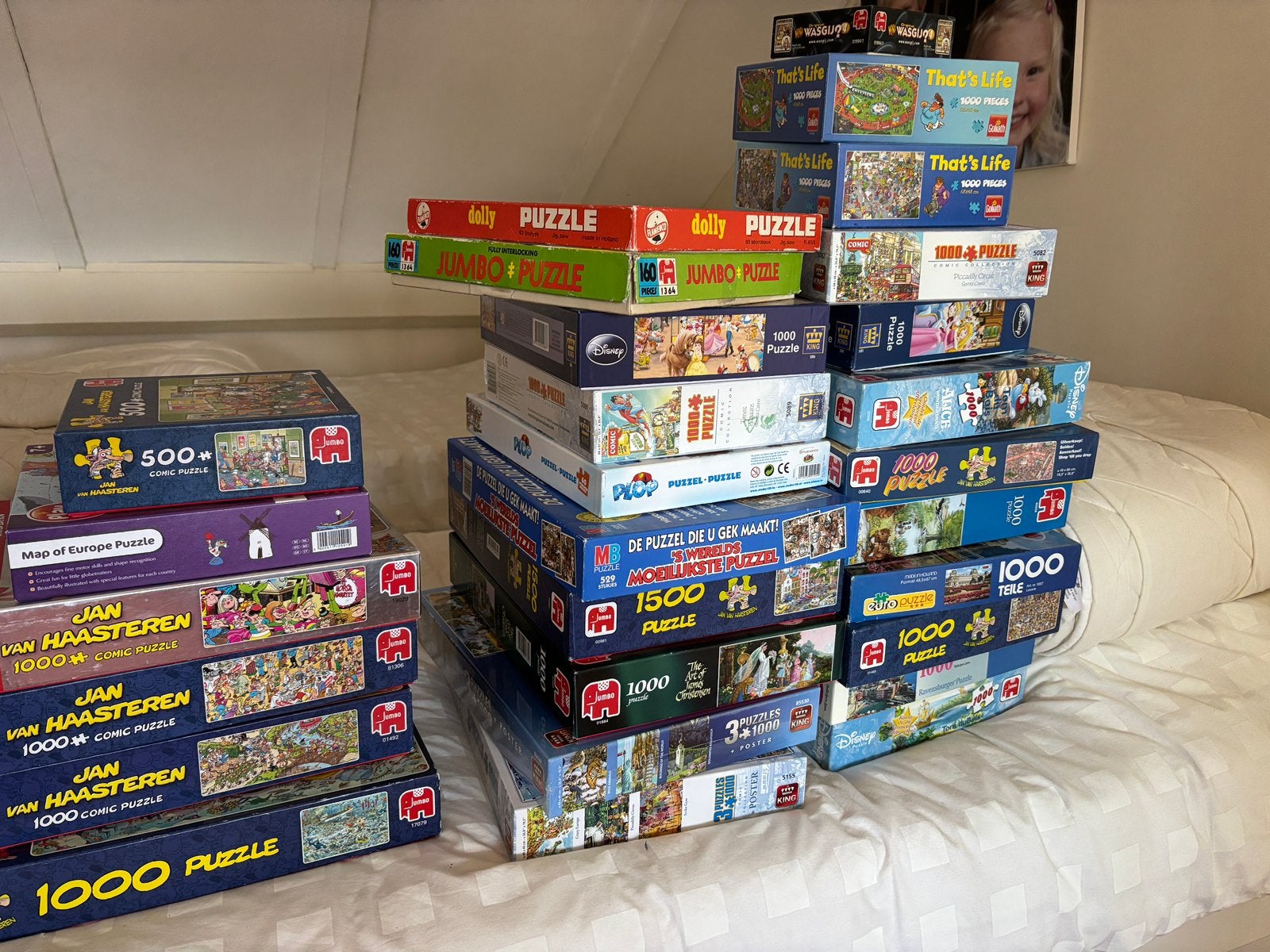 Puzzels veel dozen diverse soorten, Ophalen, 500 t/m 1500 stukjes, Gebruikt, Legpuzzel