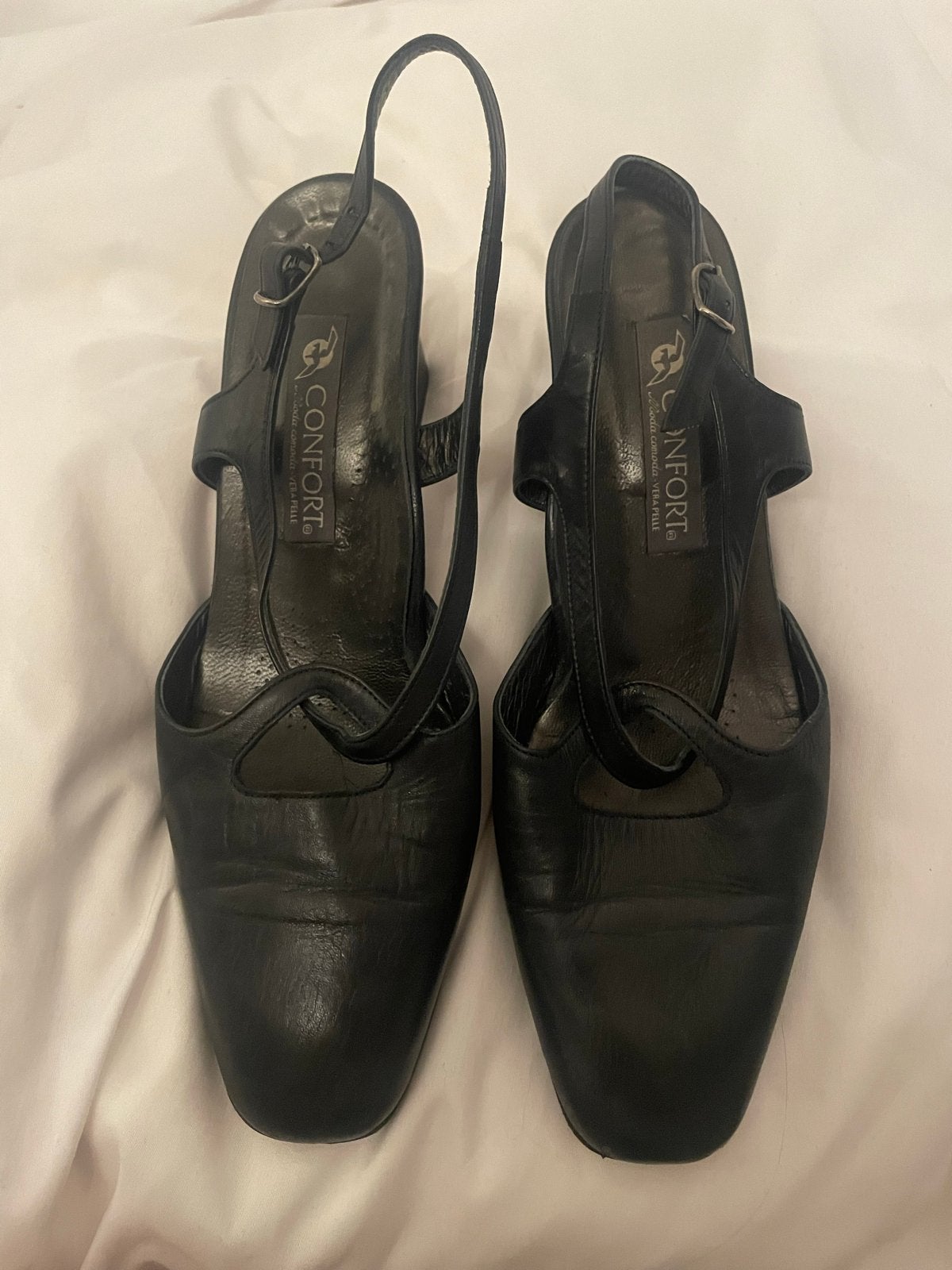 Confort Vera Pelle zwarte leren schoenen met stevige hak, Schoenen met lage hakken, Verzenden, Zwart, Gedragen