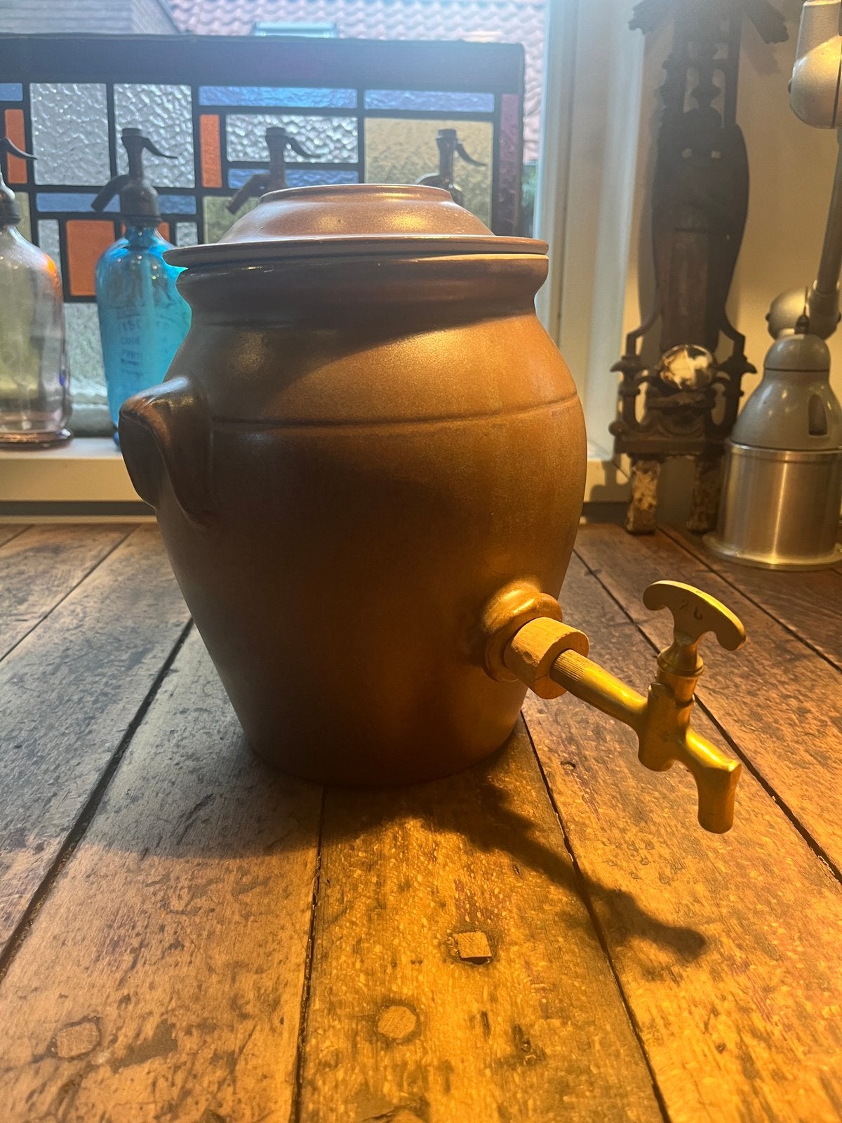 Azijnpot inmaakpot met antieke werkende messing kraan, Huis en Inrichting, Ophalen of Verzenden