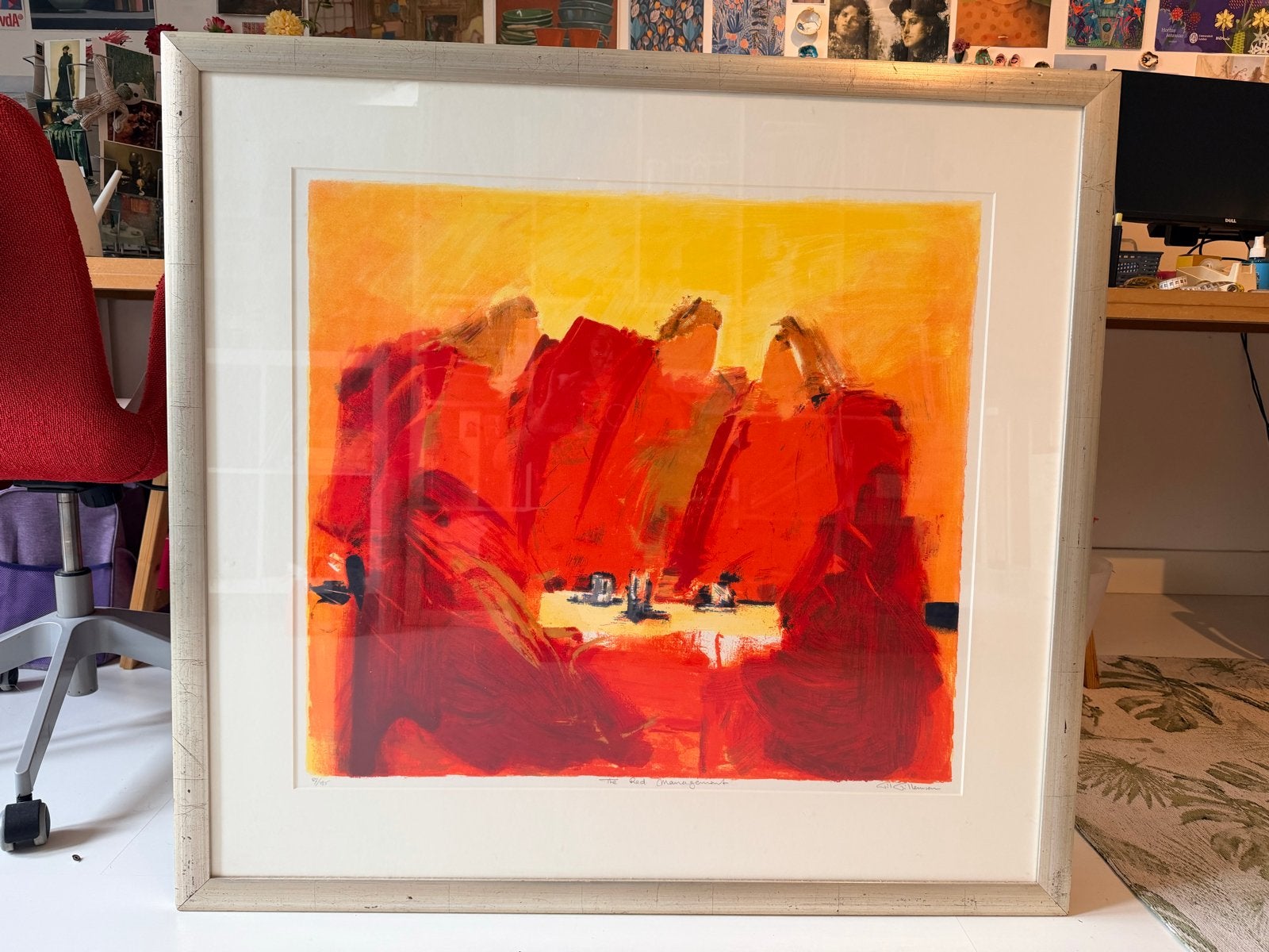 Will Willemsen - The Red Management - Zeefdruk, Ophalen, Abstract, Portret of Personen, Gesigneerd