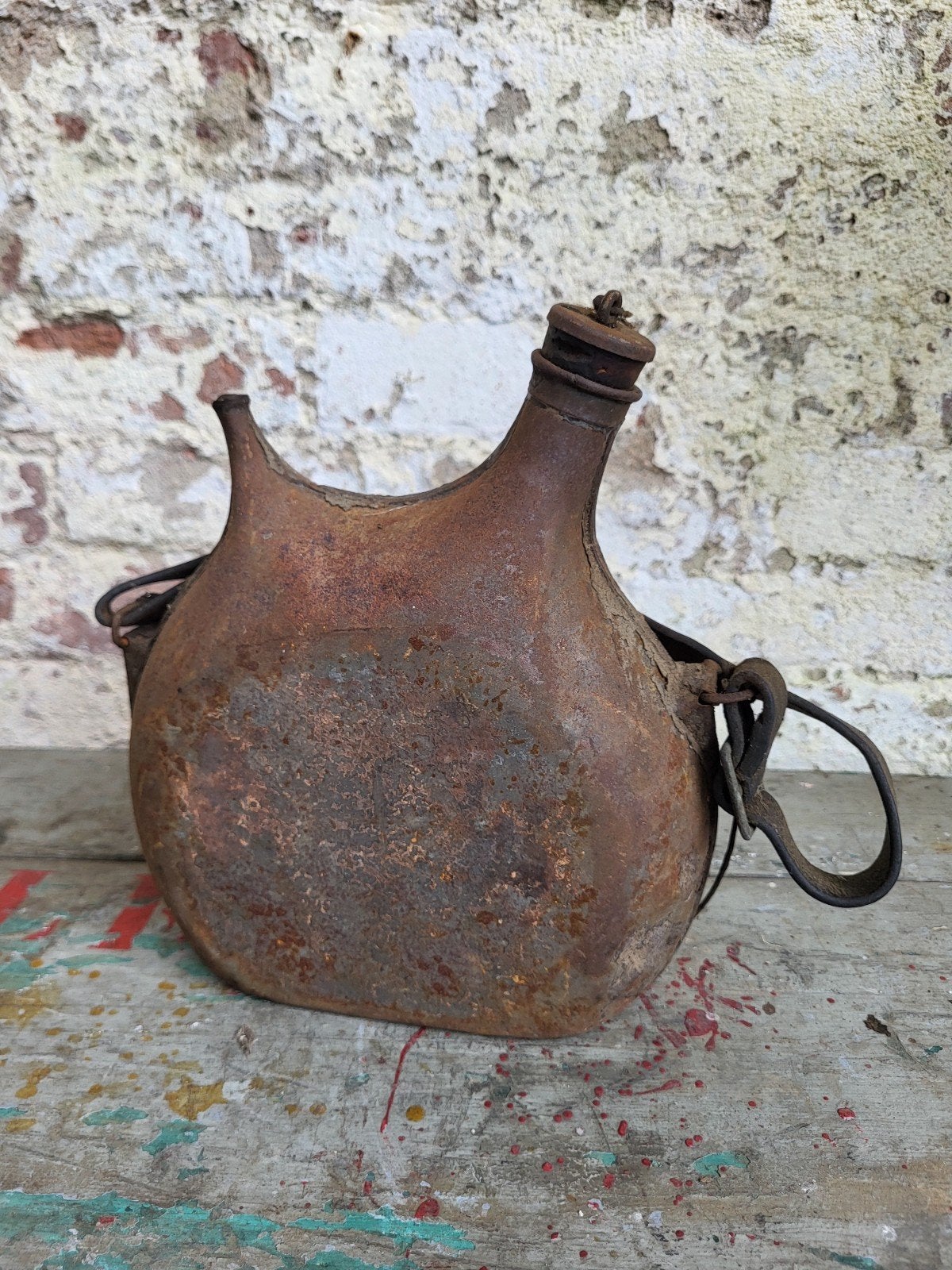 Oude franse brocante veldfles / allegonda, Ophalen of Verzenden
