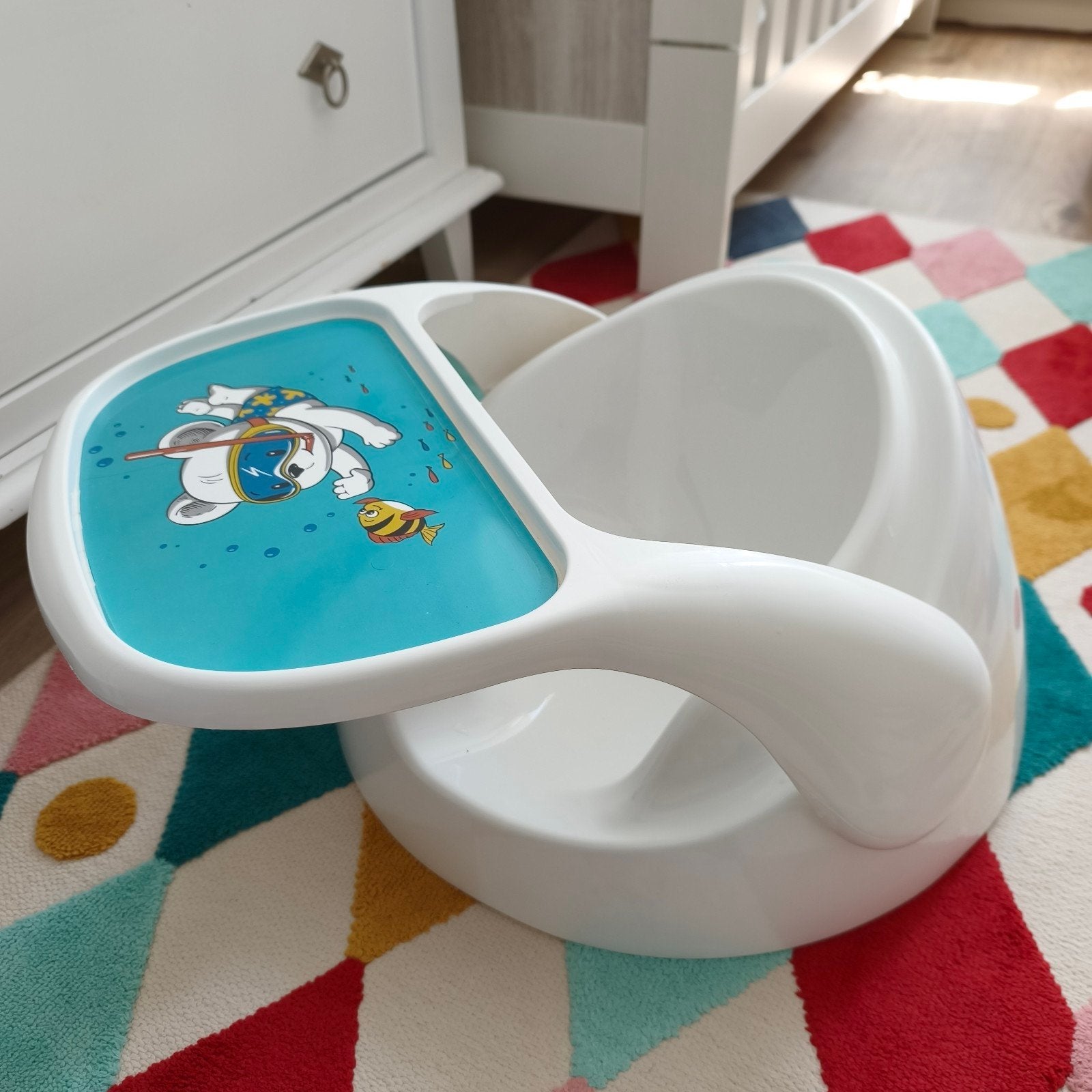 Bumbo vloerstoeltje met speelblad - Wit/Blauw, Ophalen of Verzenden, Zo goed als nieuw, Overige typen