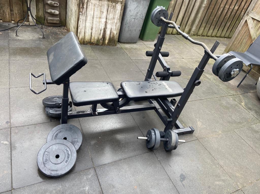 Halterbank VirtuFit met halters en leg extension, Ophalen, Gebruikt, Krachtstation, Armen