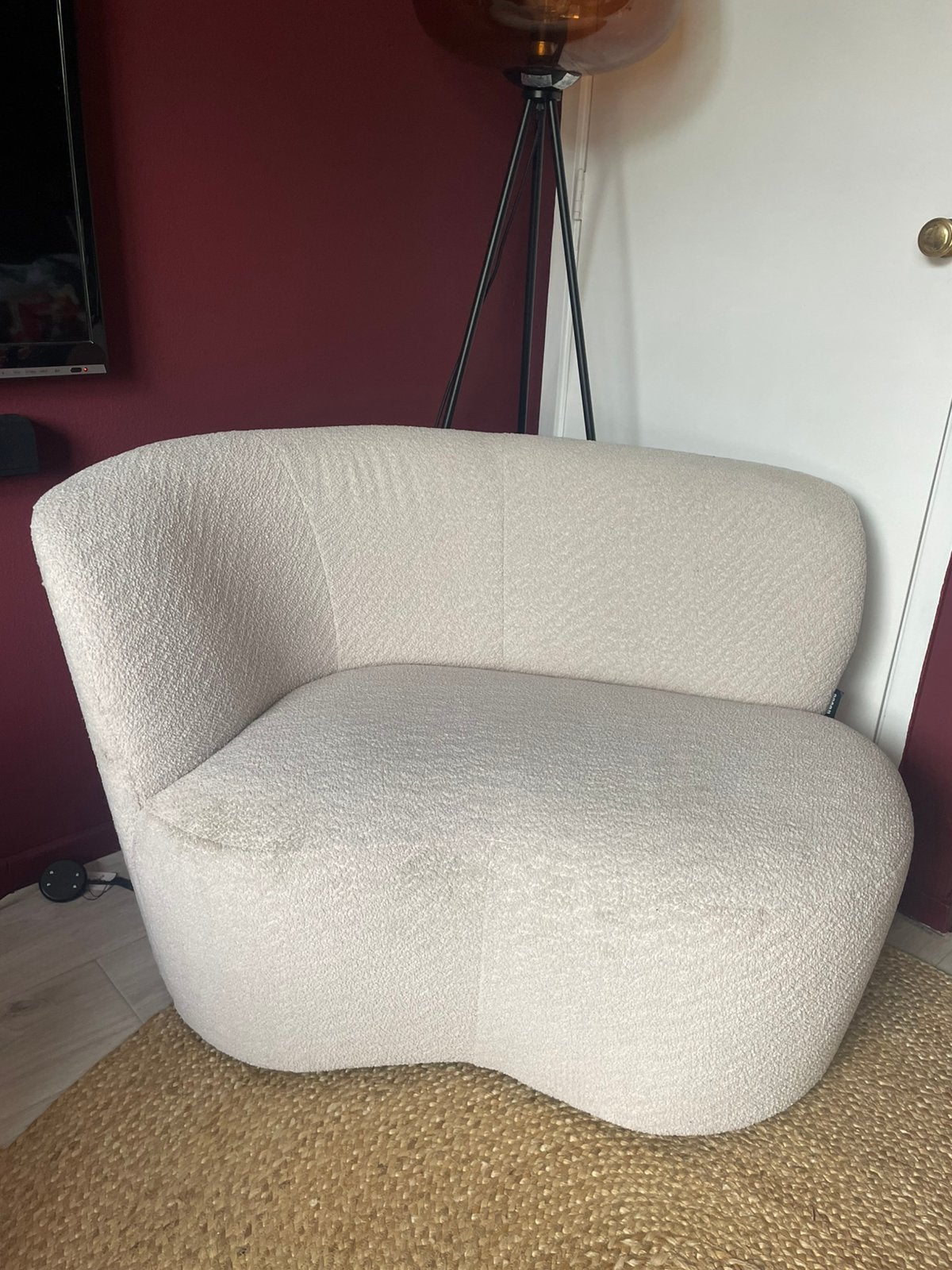 WOOOD fauteuil Stone crème bouclé stof, Ophalen, Zo goed als nieuw, 75 tot 100 cm, Stof