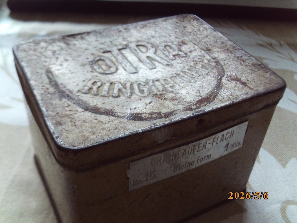 blik OTRA ringlaufer +opdruk 1960 Duits vierkant 10x4,5x8 cm, Verzamelen, Ophalen of Verzenden, Gebruikt, Overige, Overige merken