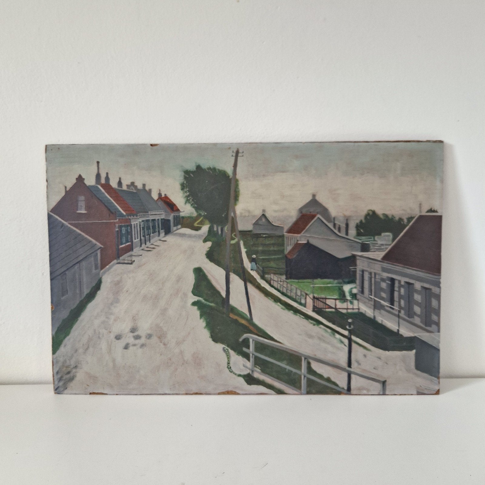 Oud studie schilderij op hardboard architect hollandse huize, Antiek en Kunst, Acrylverf, Oud hollands, Overige ondergronden, Ophalen of Verzenden