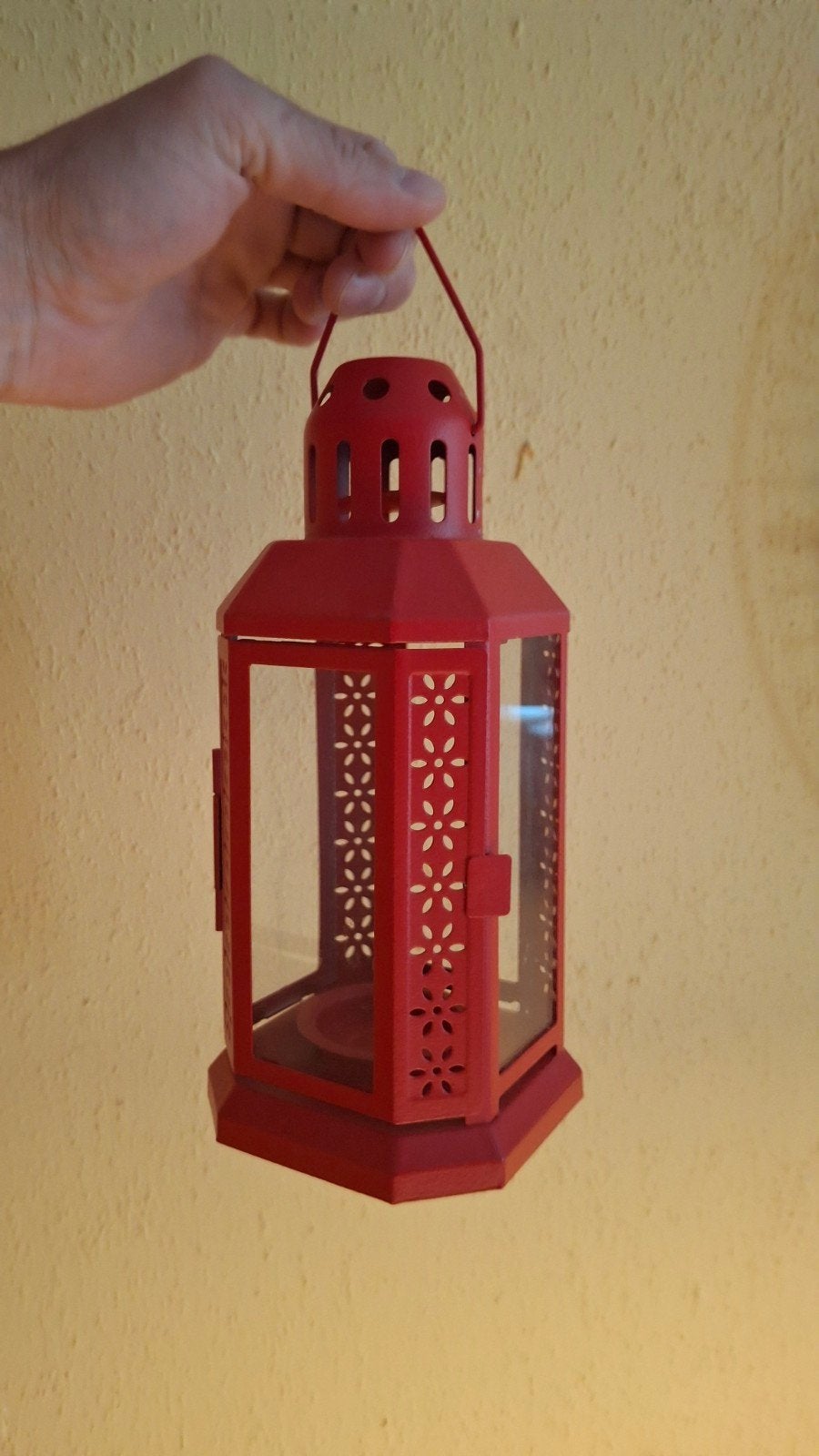 IKEA Enrum Lantaarn Rood - 22 cm, Gebruikt, Lantaarn, IKEA, Ophalen of Verzenden