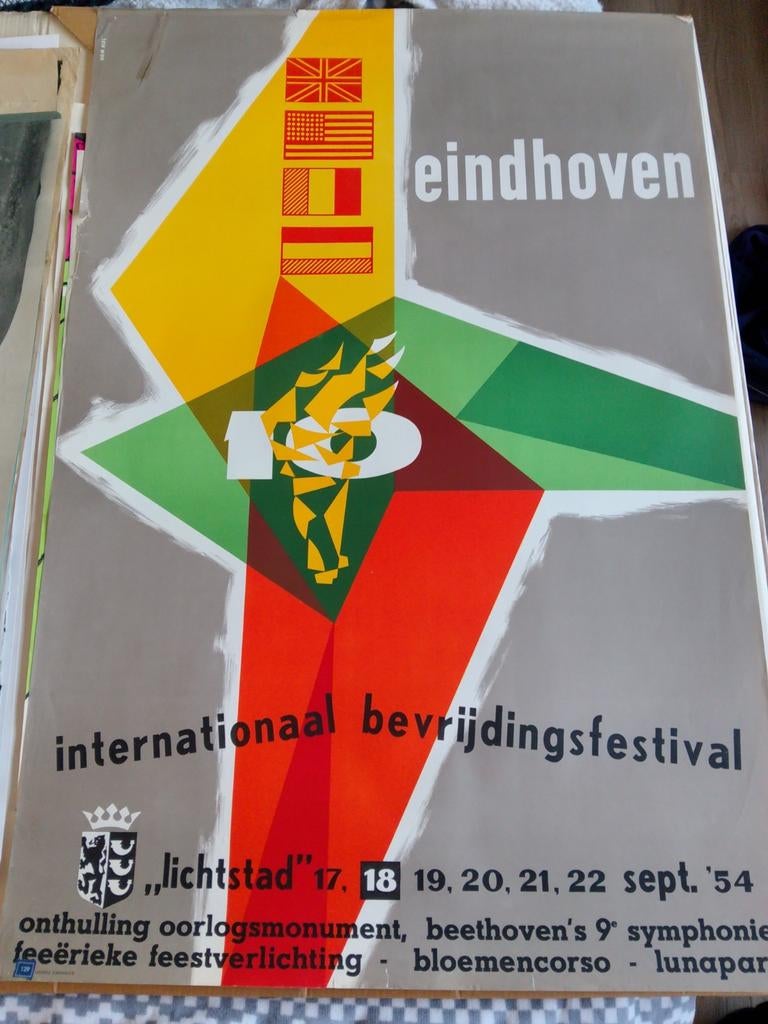 Vintage Poster: Internationaal Bevrijdingsfestival Eindhoven, Verzamelen, Posters, Gebruikt, Reclame, A1 t/m A3, Rechthoekig Staand