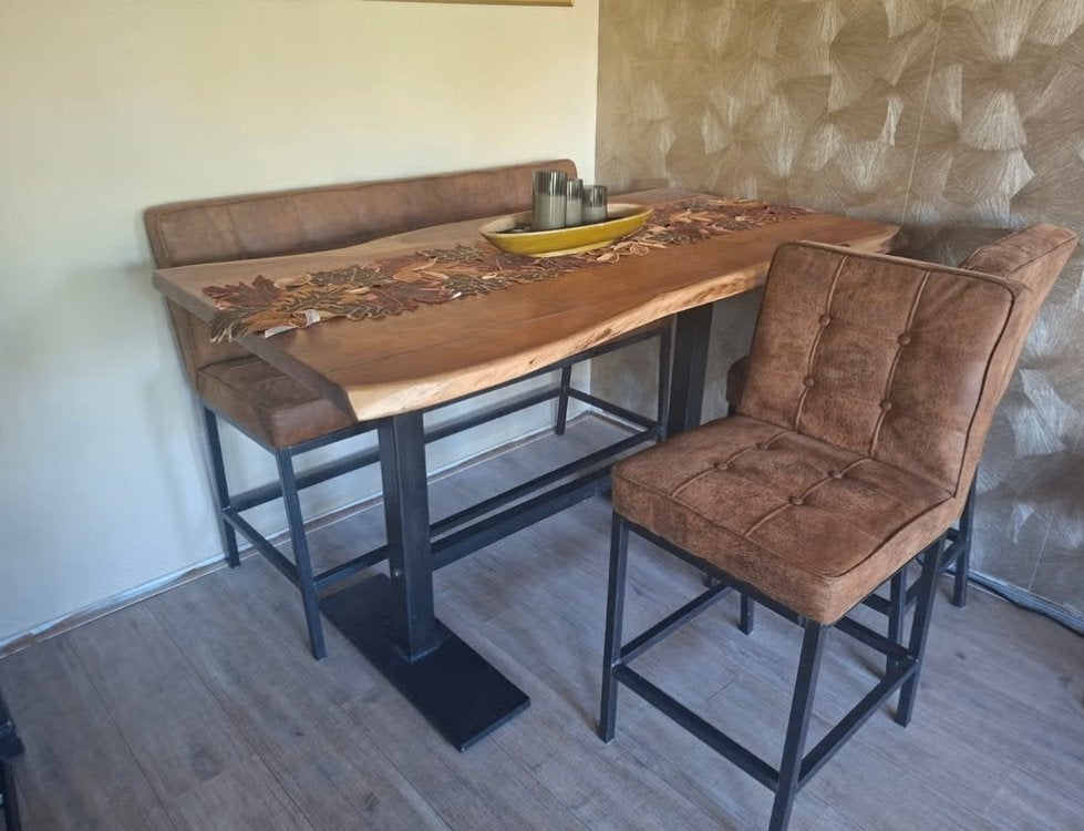 Set Tower Living Vasco Cognac Barstoelen, bankje met tafel, Ophalen, Zo goed als nieuw, Industrieel, Modern, Cognac, Barstoel