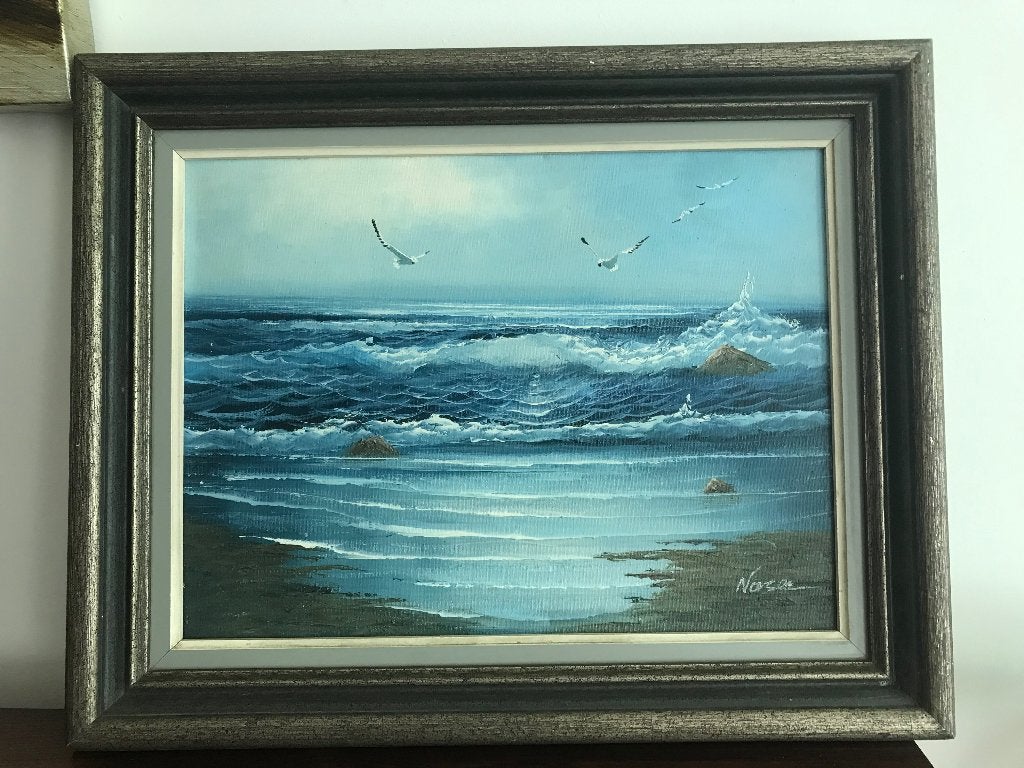 Schilderij zeezicht water gesigneerd in houten lijst kader, Antiek en Kunst, Ophalen of Verzenden, Gesigneerd, Olieverf, Maritiem / water