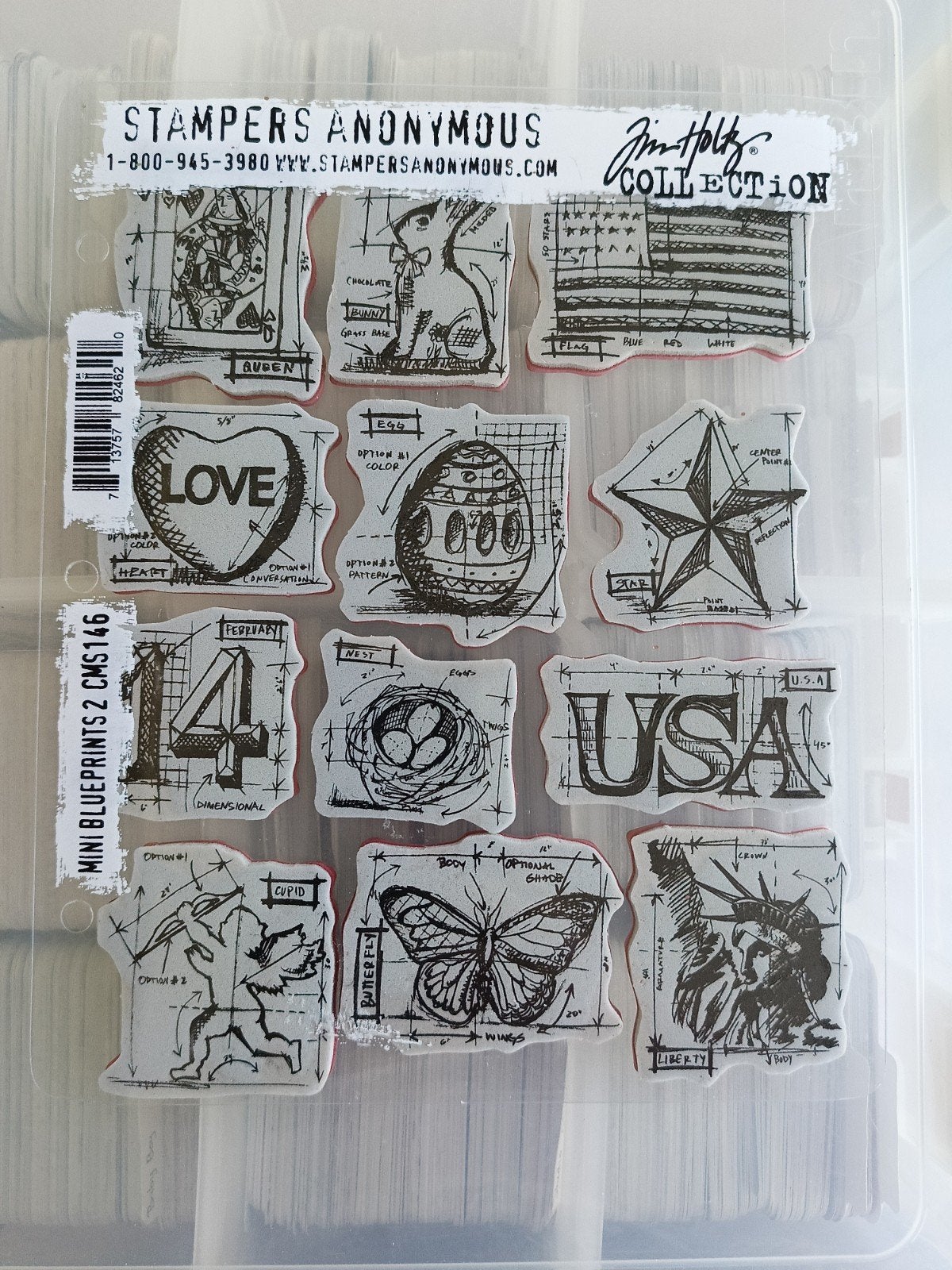Stampers Anonymous Tim Holtz Mini Blueprints 2 CMS146, Ophalen of Verzenden, Zo goed als nieuw, EZ-mounted stempel
