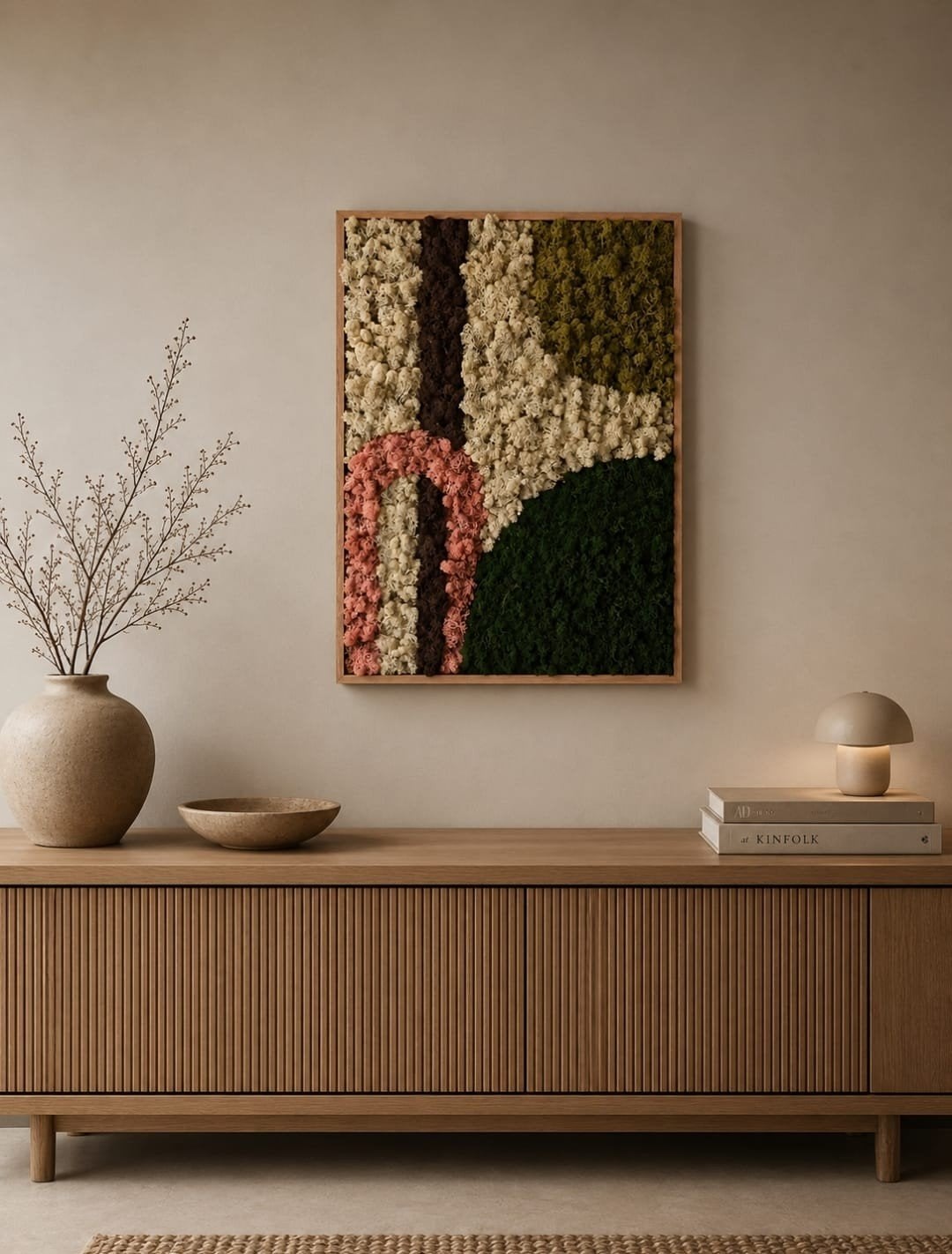Japandi Mosschilderij 60x80 cm met Meranti Omlijsting, Ophalen, Schilderij, 80 cm, Nieuw