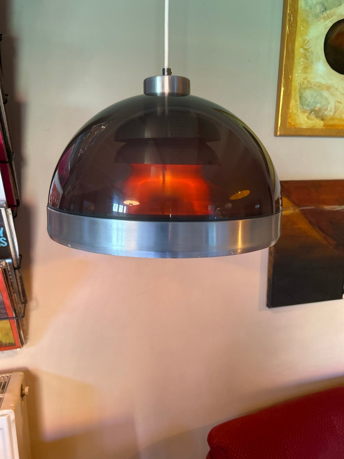 Vintage Dijkstra hanglamp - Bruin/Aluminium, Ophalen of Verzenden