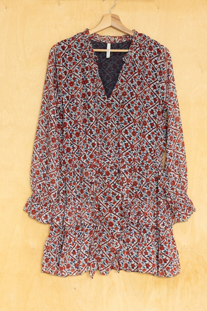Pepe Jeans kleurrijke rode chiffon bloemen jurk L 42, Maat 42/44 (L), Ophalen of Verzenden, Zo goed als nieuw, Pepe Jeans