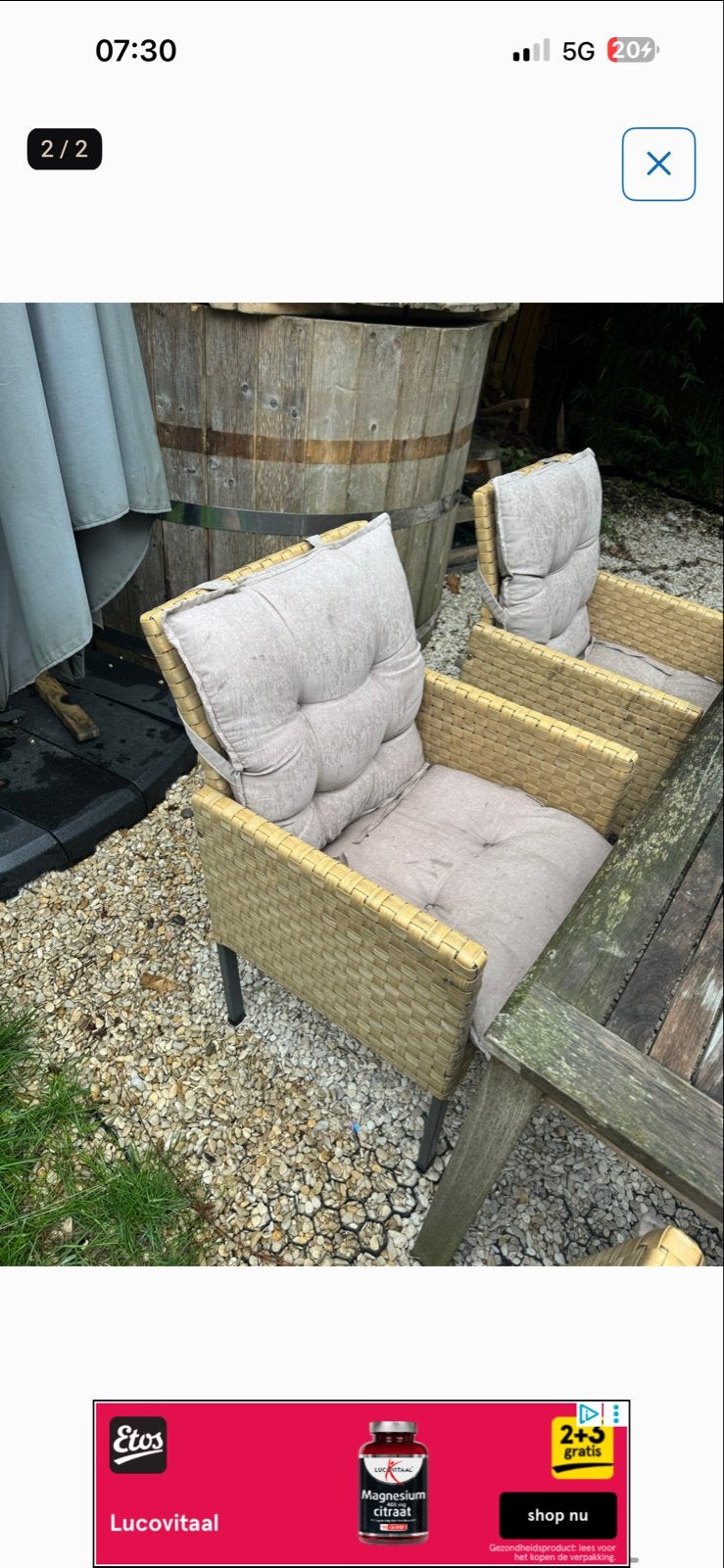 Gratis uiterlijk morgen ophalen 8 zgan tuinstoelen, Tuin en Terras, Ophalen, Zo goed als nieuw, Wicker