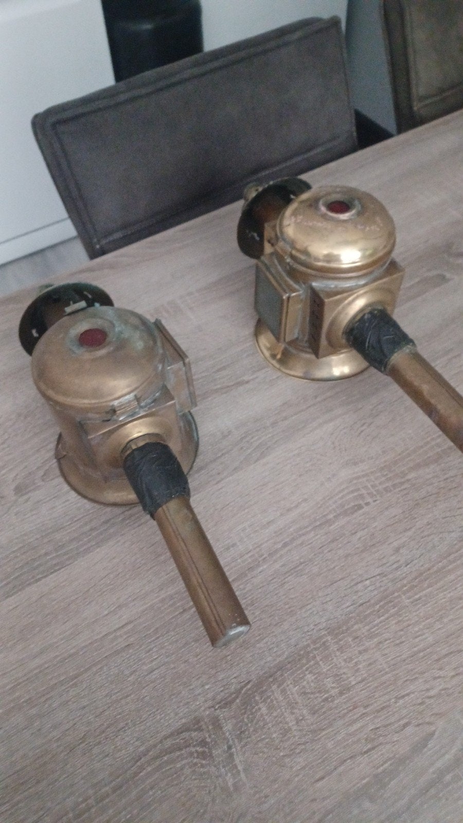 Antieke koperen koetslampen (set van 2), Antiek en Kunst, Antiek | Lampen, Ophalen of Verzenden