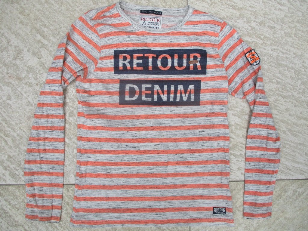 Retour longsleeve grijs oranje gestreept maat 158 164 shirt, Ophalen of Verzenden, Zo goed als nieuw, Shirt of Longsleeve, Jongen