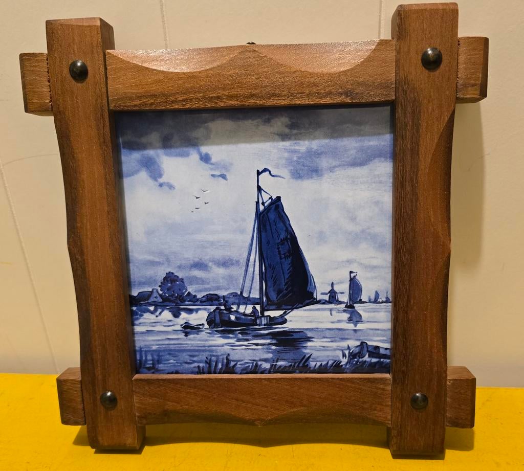 Delfts blauwe tegel met "skûtsje", Ophalen of Verzenden