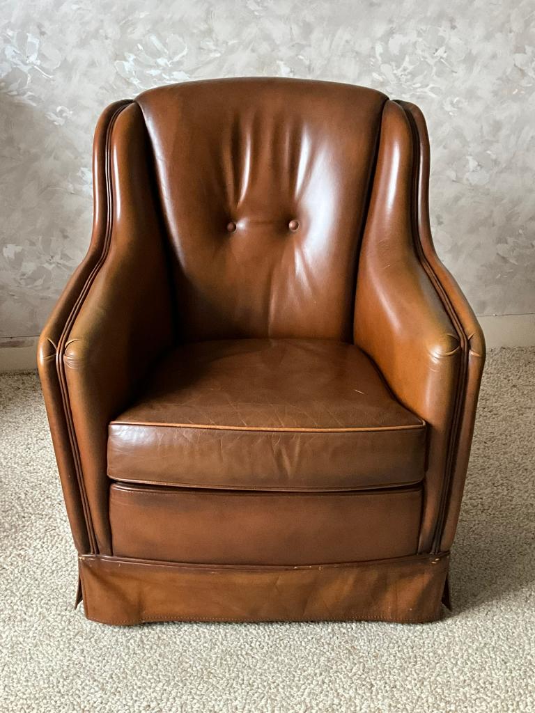 Luxe Lederen Dames Fauteuil, Huis en Inrichting, Fauteuils, Ophalen, Gebruikt, Klassiek, 50 tot 75 cm